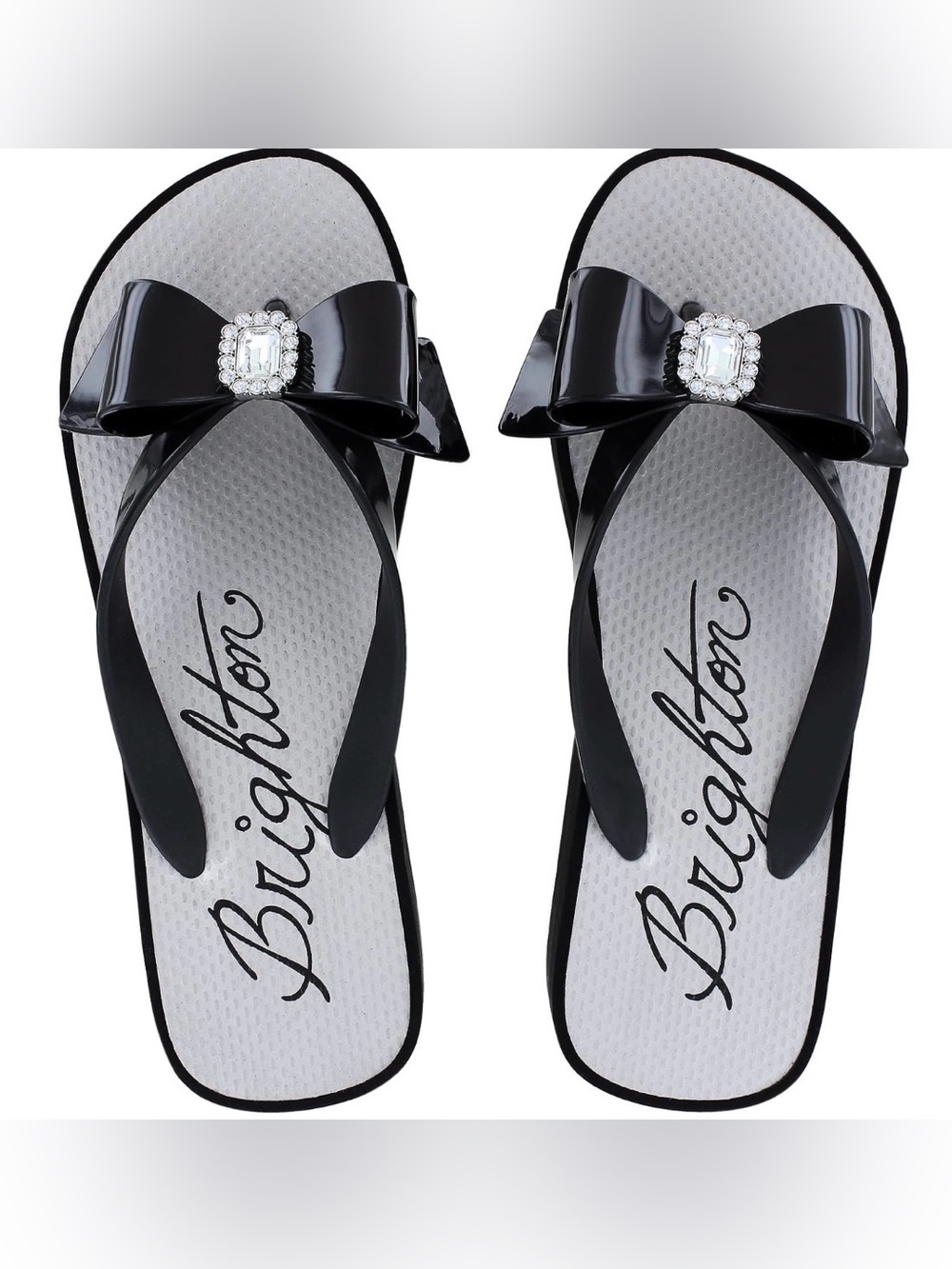 Brighton Black Bow Sandals with Crystal Buckle
